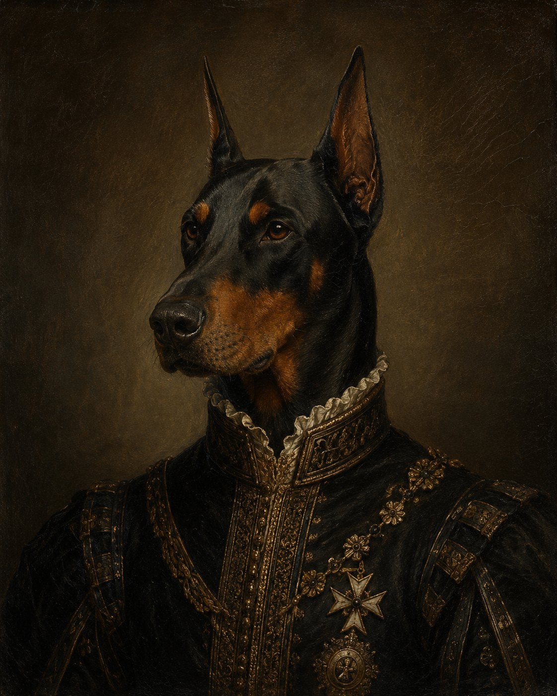 Custom royal dog portrait in knight Renaissance style