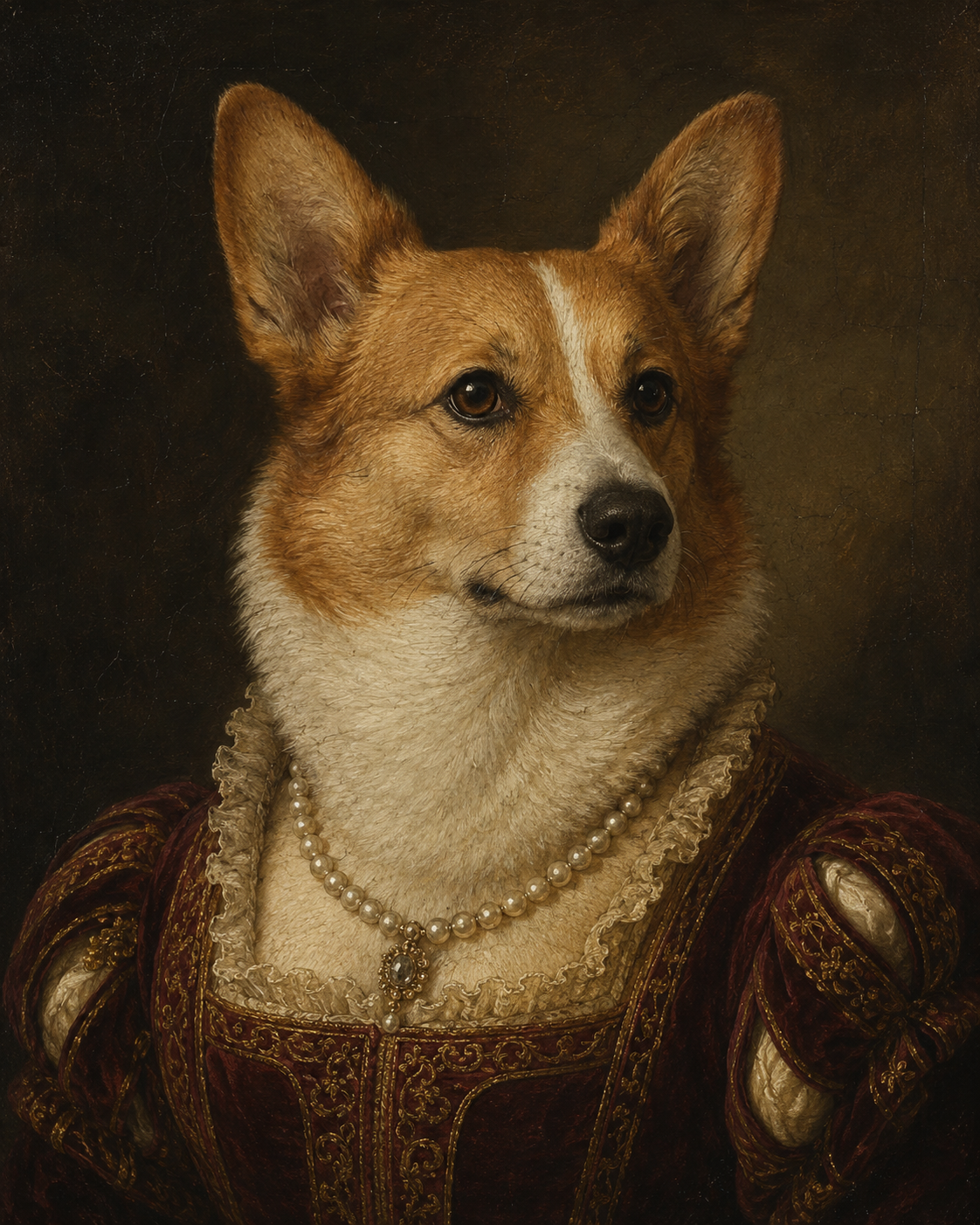 Custom royal dog portrait in Renaissance queen style