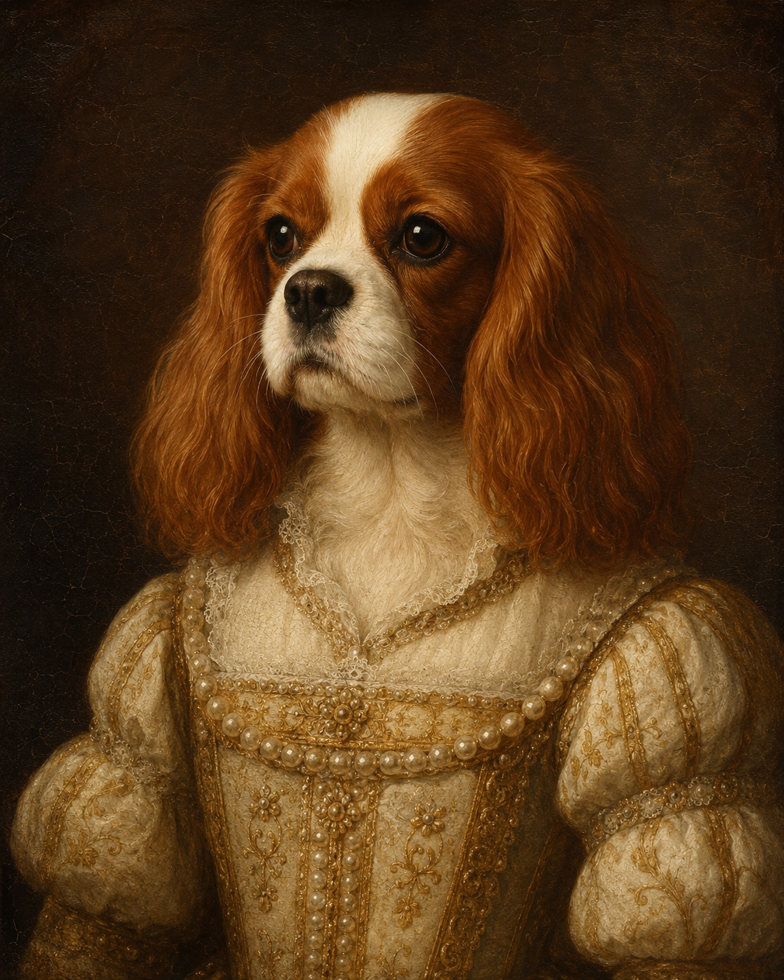 Custom royal dog portrait in Renaissance queen style
