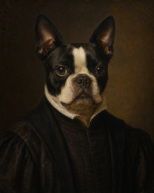 Custom Renaissance dog portrait in scholar style