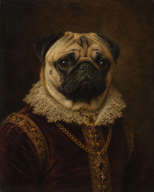 Custom royal dog portrait in Renaissance style