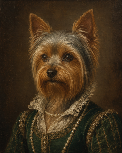 Custom royal dog portrait in Renaissance queen style