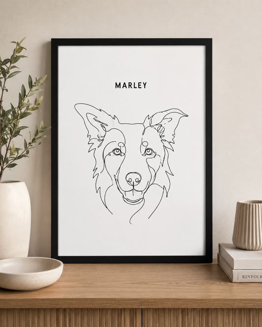 Custom minimalist dog line art portrait from photo